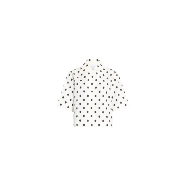 Recycled faille short-sleeved blouse in Cloud Dancer