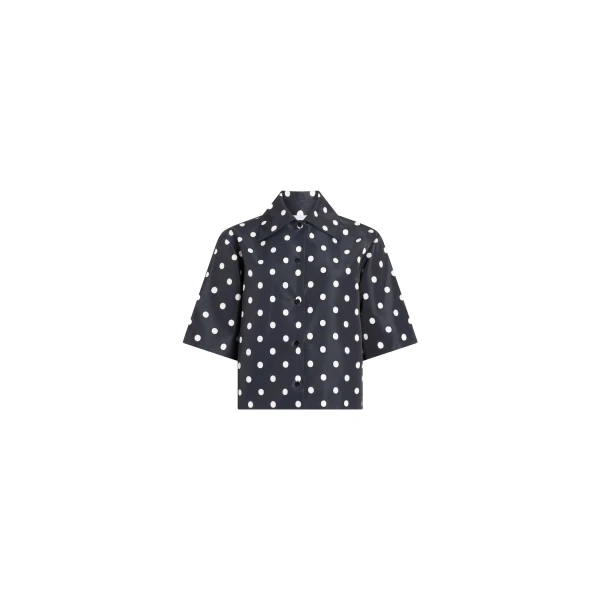 Recycled faille short-sleeved blouse in Meteorite Blue