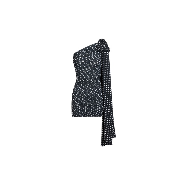 Patou Recycled nylon asymmetric draped dress in Night Blue Polka Dots