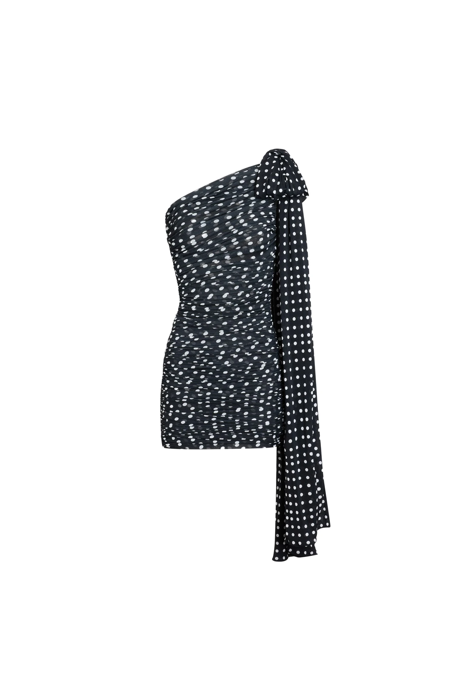 Patou Recycled nylon asymmetric draped dress | Luxury Shoes Patou Recycled nylon asymmetric draped dress in Night Blue Polka Dots