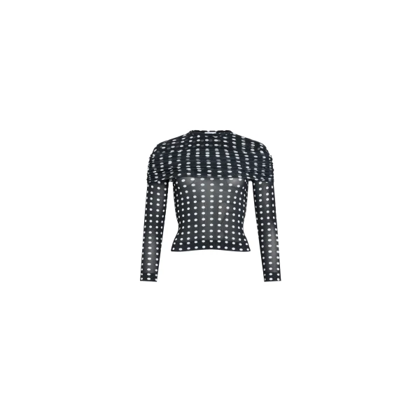 Patou Recycled nylon long sleeve top in Night Blue Polka Dots