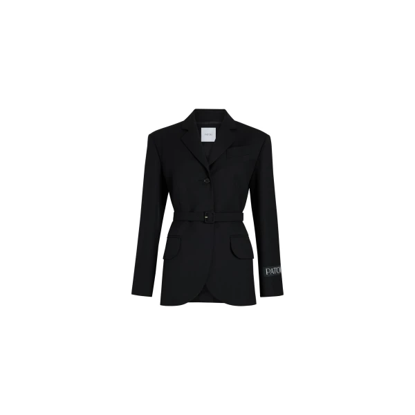 Relaxed belted jacket in Black technical wool