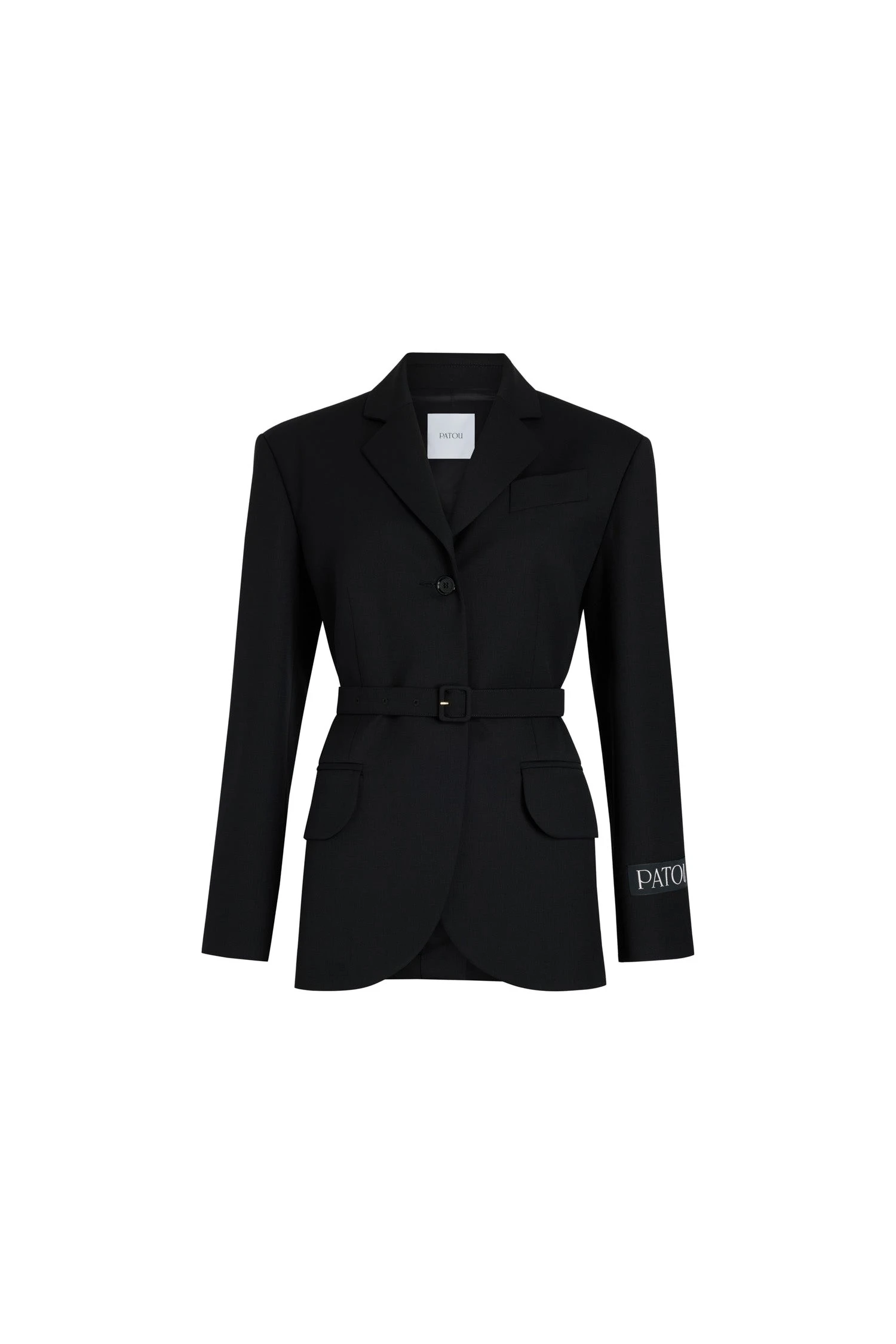 Patou Relaxed belted jacket in technical wool | Luxury Shoes Patou Relaxed belted jacket in Black technical wool