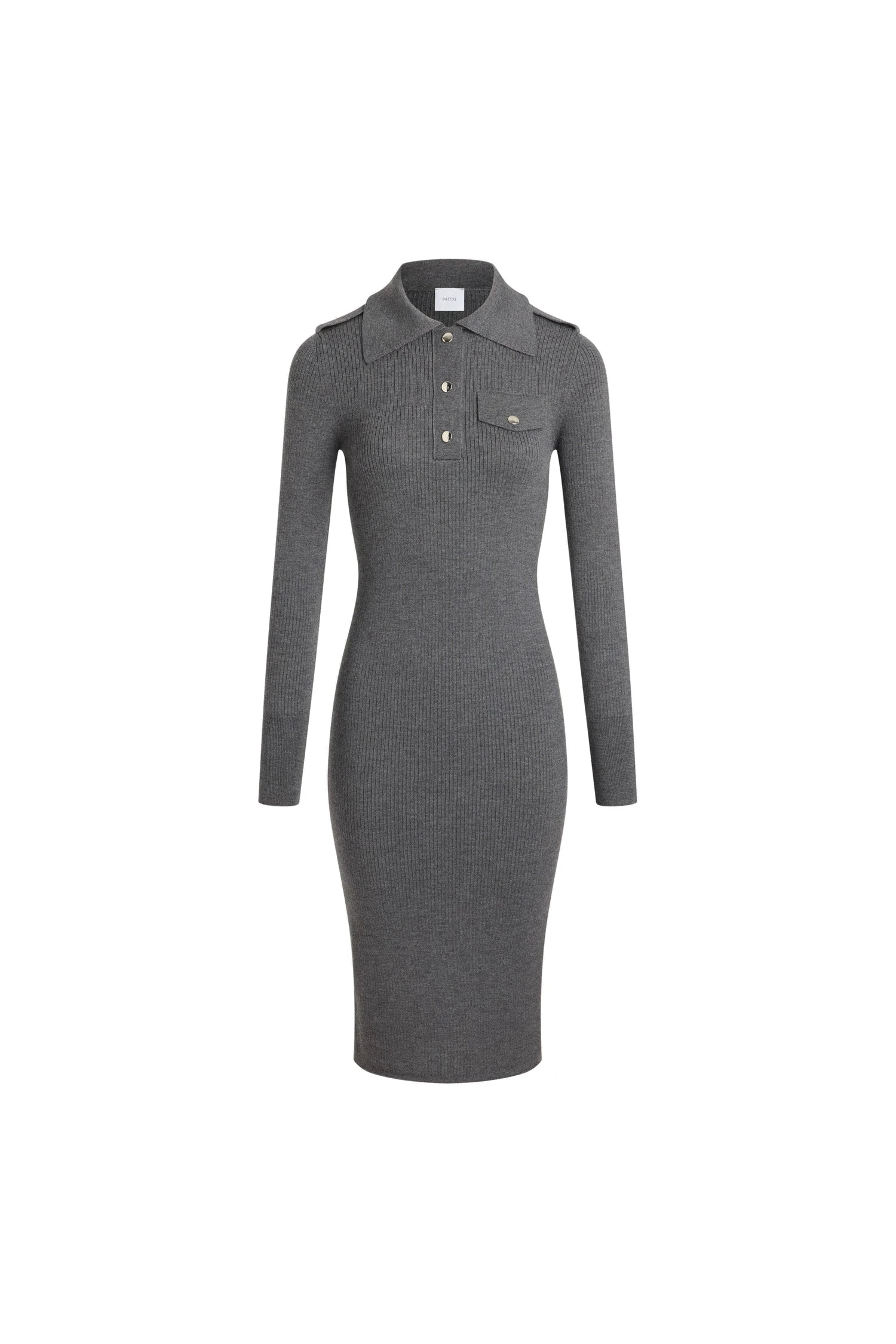 Patou Ribbed midi dress in Mercury wool | Dresses | Luxury Shoes Patou Ribbed midi dress in Mercury wool