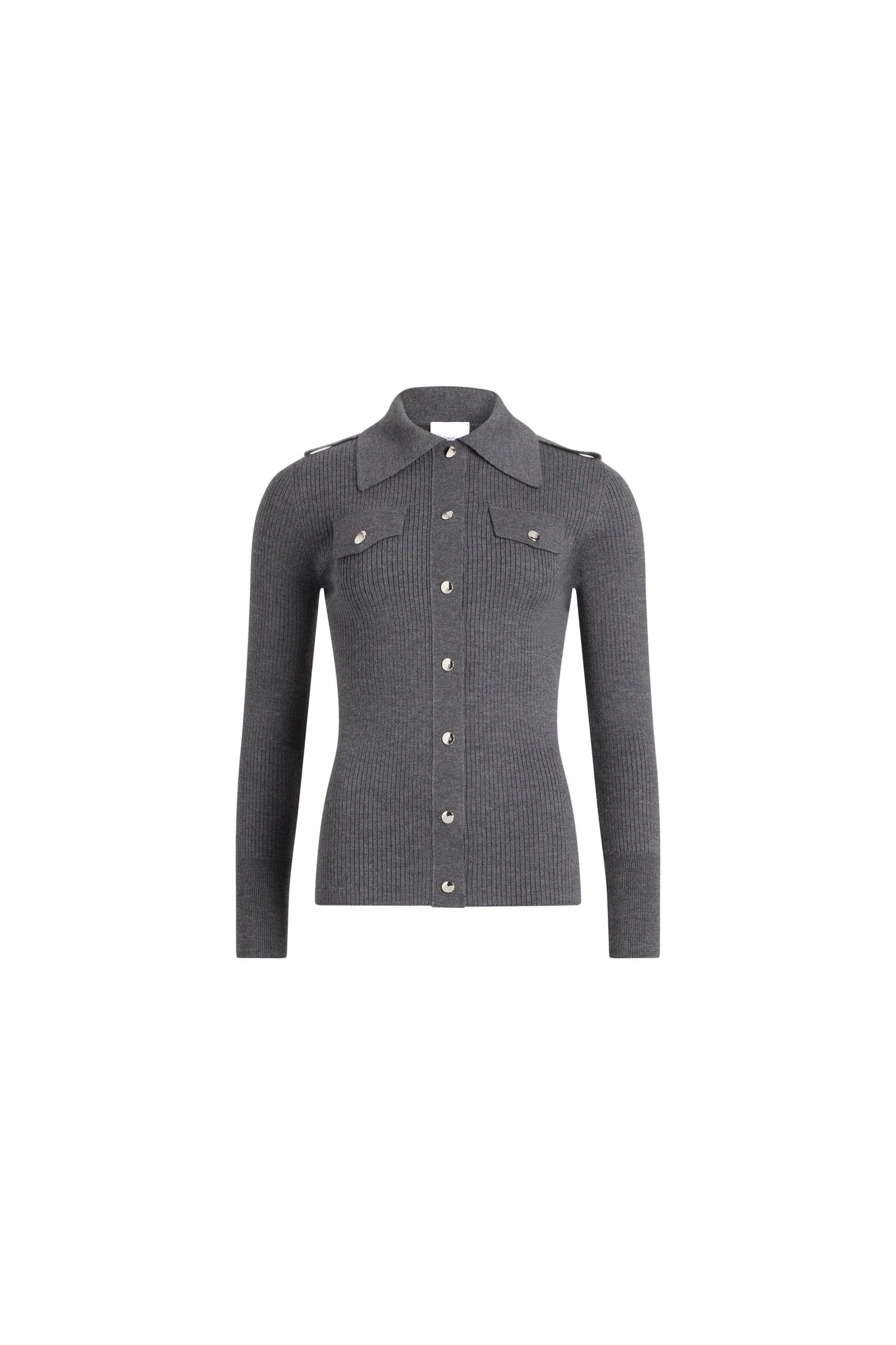 Patou Ribbed shirt in Mercury wool | Knitwear | Luxury Shoes Patou Ribbed shirt in Mercury wool