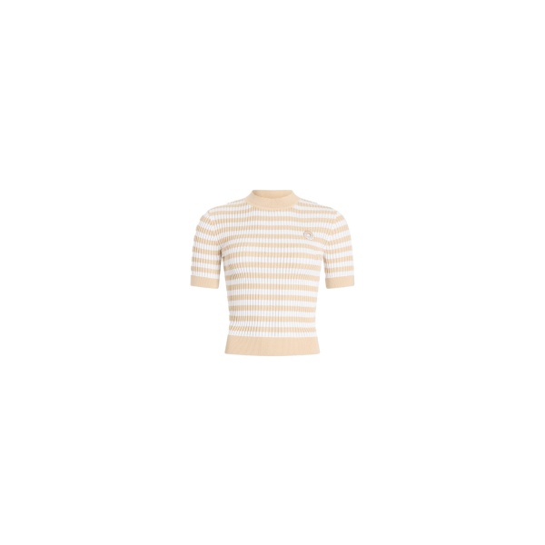 Patou Ribbed striped cotton sweater in Safari Sand Stripes