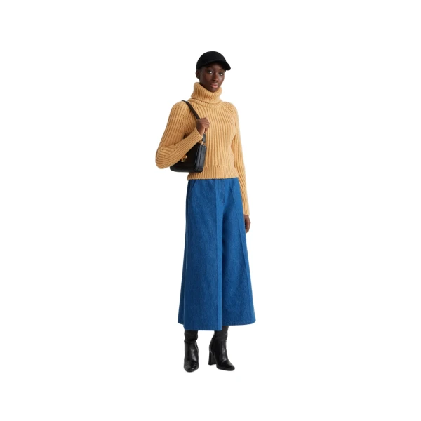 Ribbed turtleneck jumper in Golden Beige sustainable wool and cashmere - Image 2