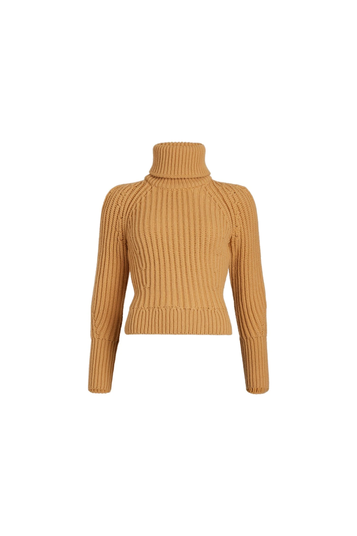 Patou Ribbed turtleneck jumper in sustainable wool and | Luxury Shoes Patou Ribbed turtleneck jumper in Golden Beige sustainable wool and cashmere
