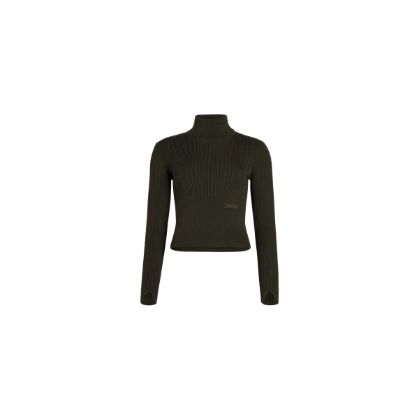 Ribbed turtleneck jumper in Khaki sustainable wool and cashmere