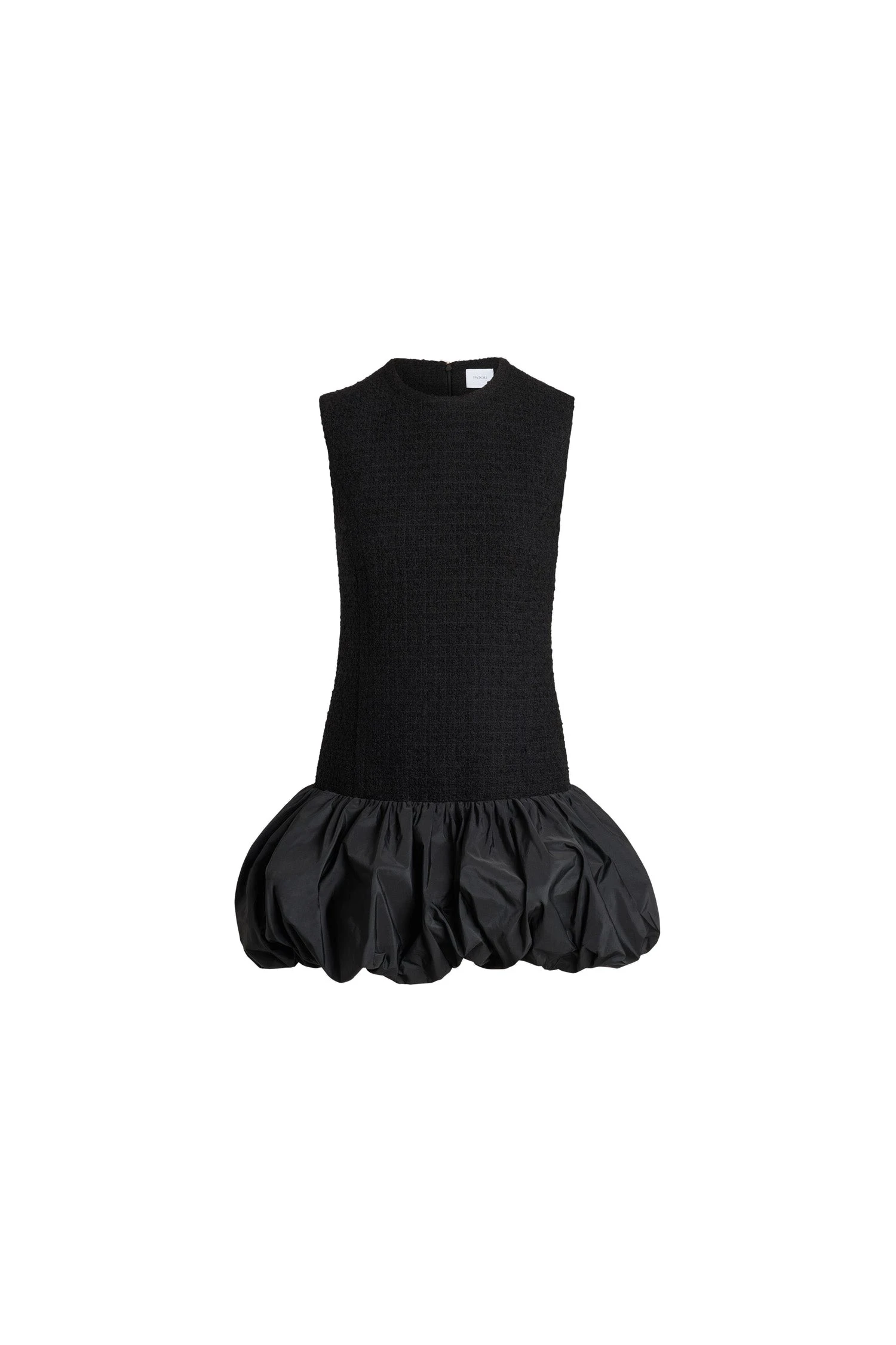 Patou Ruffle hem dress in Black sustainable wool blend tweed and faille | Dresses | Luxury Shoes Patou Ruffle hem dress in Black sustainable wool blend tweed and faille