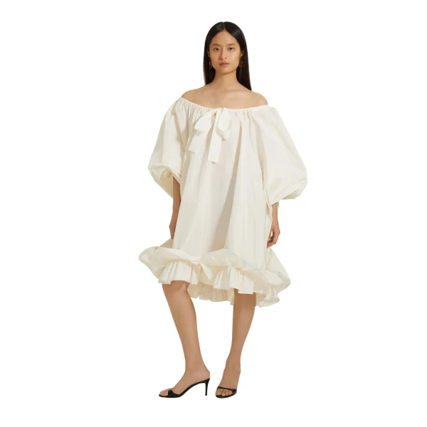 Ruffle hem dress in Ivory recycled faille - Image 2