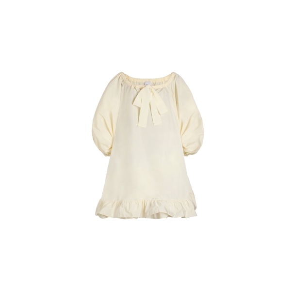 Patou Ruffle hem dress in Ivory recycled faille