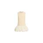 Patou Ruffle hem dress in Snowberry White sustainable wool blend tweed and faille