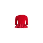 Patou Ruffle hem ribbed jumper in Elixir Red wool and faille