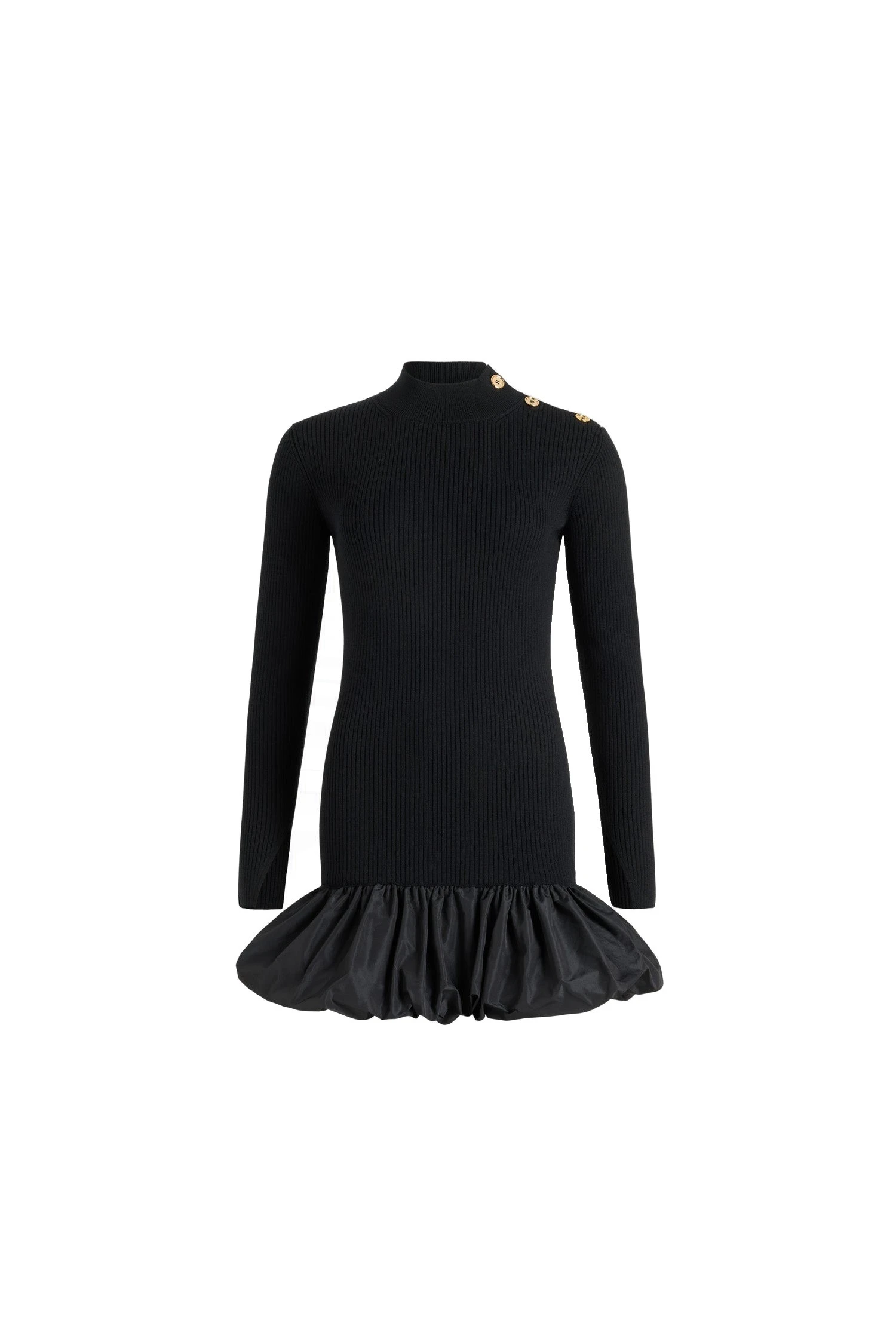 Patou Ruffle hem ribbed mini dress in Black wool and faille | Dresses | Luxury Shoes Patou Ruffle hem ribbed mini dress in Black wool and faille