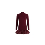 Patou Ruffle hem ribbed mini dress in Syrah wool and faille