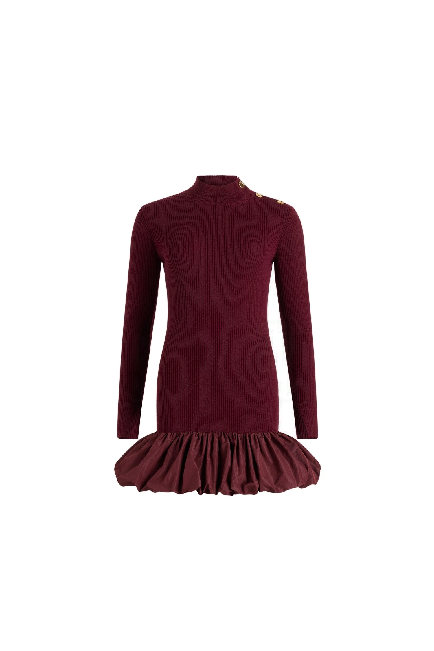Patou Ruffle hem ribbed mini dress in Syrah wool and faille | Dresses | Luxury Shoes Patou Ruffle hem ribbed mini dress in Syrah wool and faille