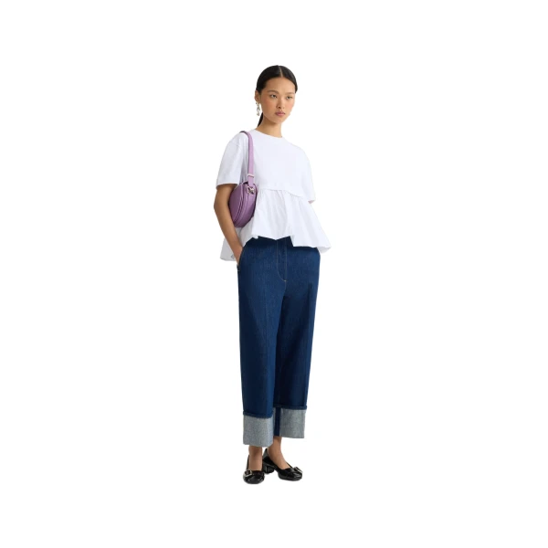 Ruffle hem t-shirt in White organic cotton and faille - Image 2