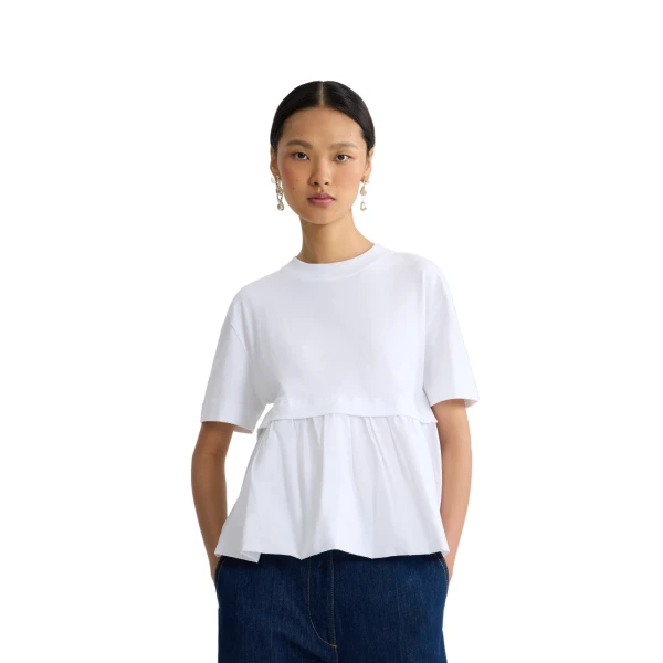 Ruffle hem t-shirt in White organic cotton and faille - Image 5