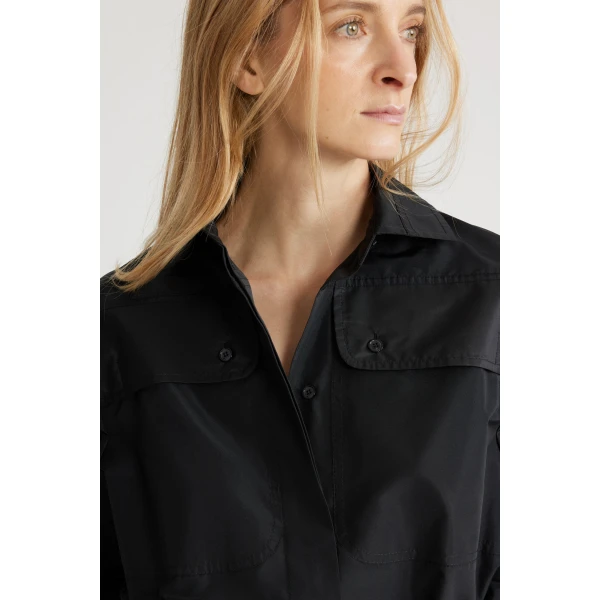 Safari shirt in Black recycled faille - Image 4