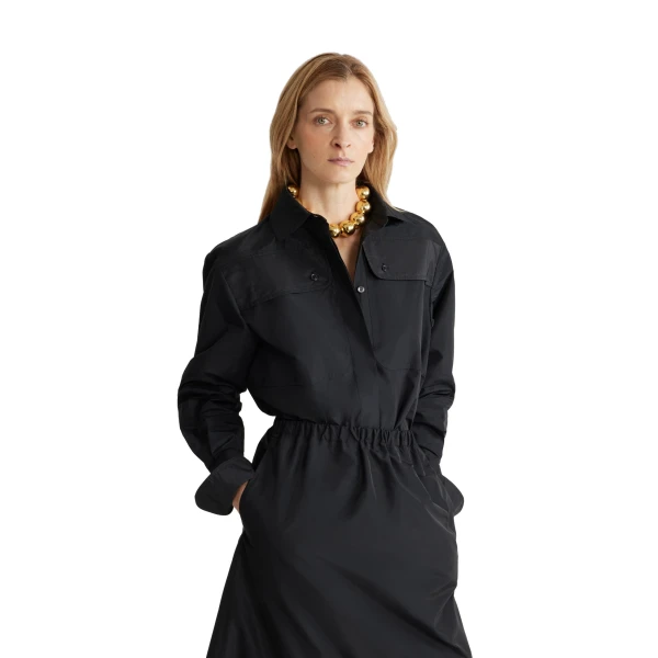 Safari shirt in Black recycled faille - Image 5