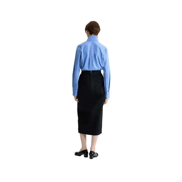 Scarf collar blouse in Ice Blue Stripes printed organic cotton poplin - Image 3