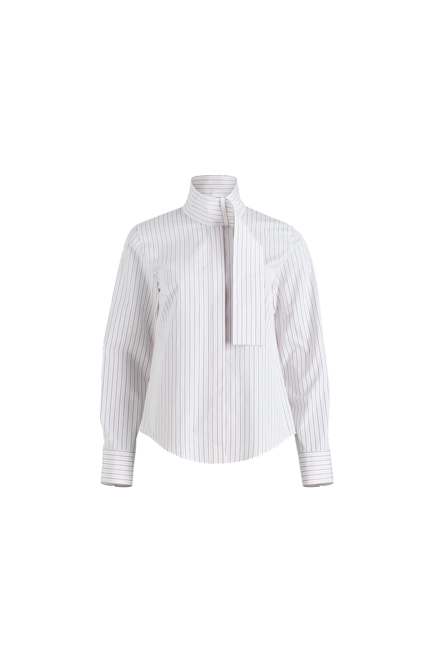 Patou Scarf collar blouse in Pink Pearl Stripes printed organic cotton poplin | Tops | Luxury Shoes Patou Scarf collar blouse in Pink Pearl Stripes printed organic cotton poplin