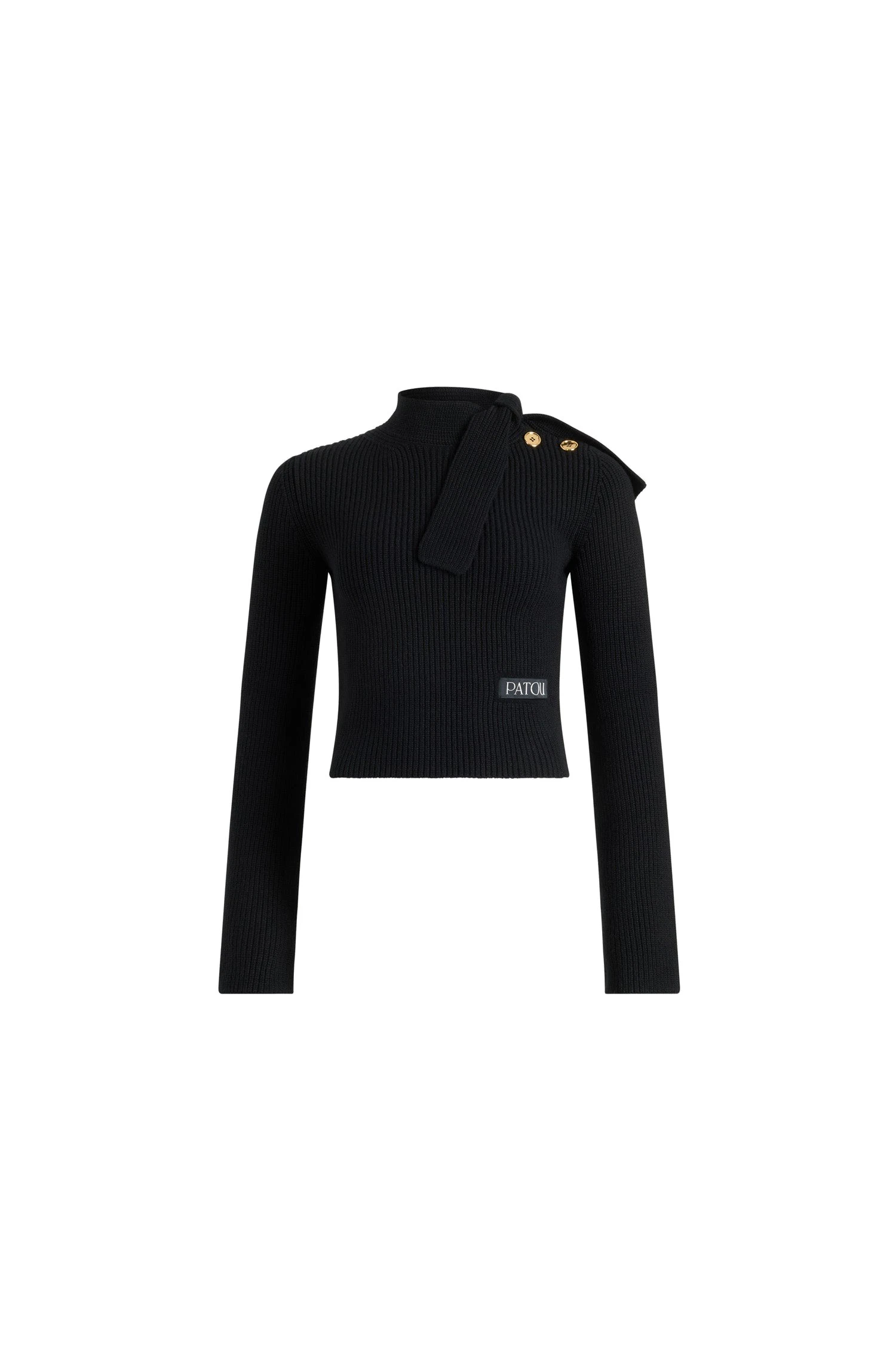 Patou Scarf collar jumper in Black wool and cashmere | Knitwear | Luxury Shoes Patou Scarf collar jumper in Black wool and cashmere