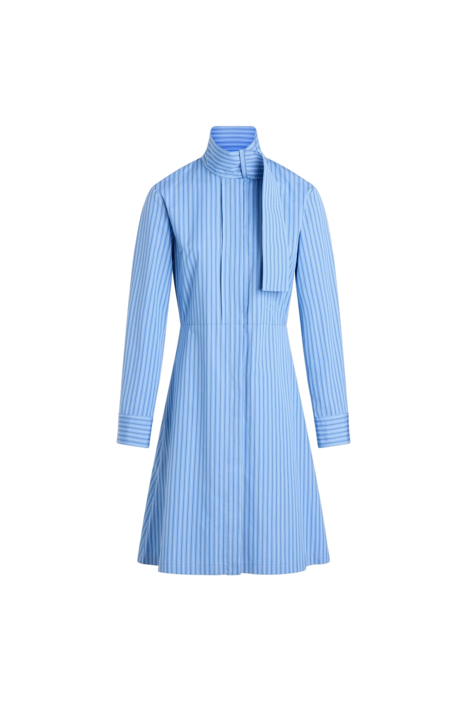Patou Scarf collar shirt dress in Ice Blue Stripes organic cotton poplin | Dresses | Luxury Shoes Patou Scarf collar shirt dress in Ice Blue Stripes organic cotton poplin