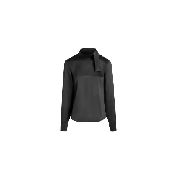 Scarf collar top in Black organic silk