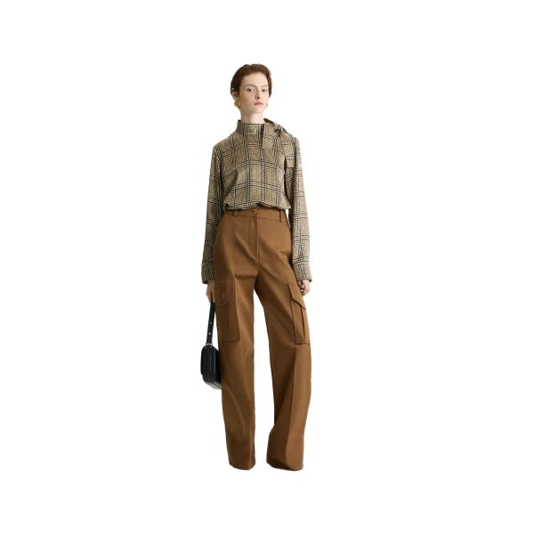 Scarf collar top in Prince of Wales Print printed organic silk - Image 2