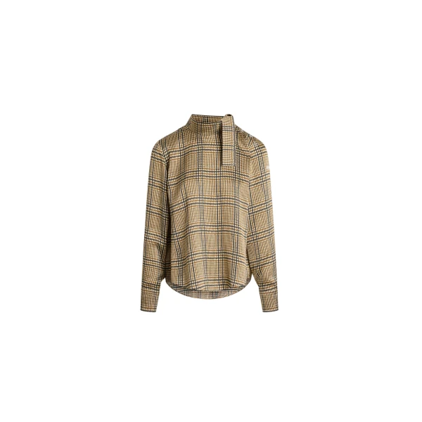 Scarf collar top in Prince of Wales Print printed organic silk