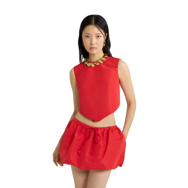 Scarf top in Lipstick Red recycled ottoman faille - Image 5