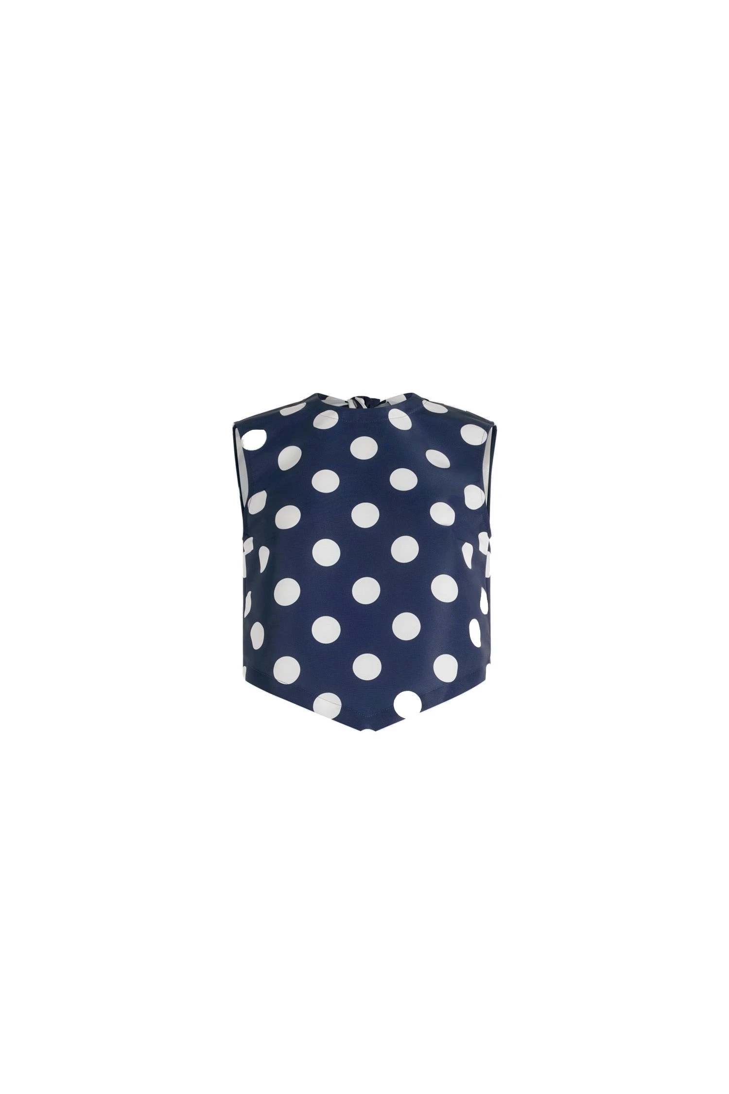 Patou Scarf top in Navy Polka Dots printed recycled ottoman faille | Tops | Luxury Shoes Patou Scarf top in Navy Polka Dots printed recycled ottoman faille
