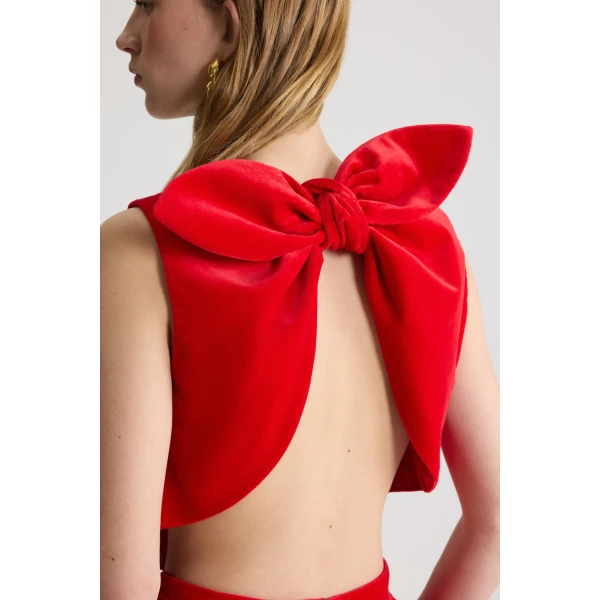 Scarf top in Red organic cotton velvet - Image 5