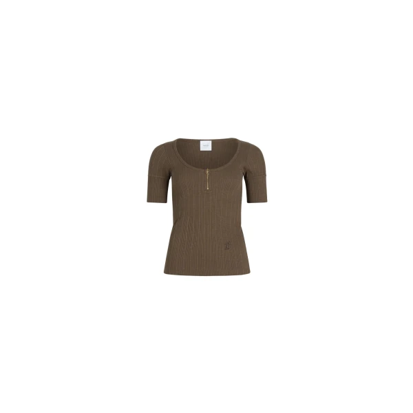 Scoop neck t-shirt in Mocha ribbed organic cotton blend
