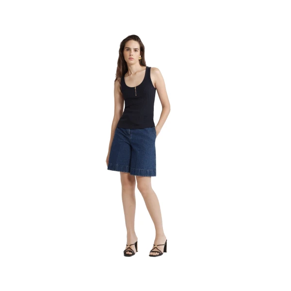 Scoop neck tank in Navy Black ribbed organic cotton blend - Image 2