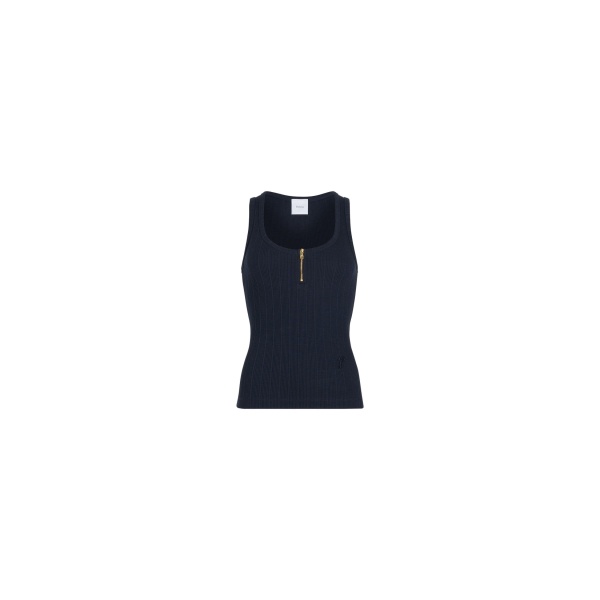 Patou Scoop neck tank in Navy Black ribbed organic cotton blend
