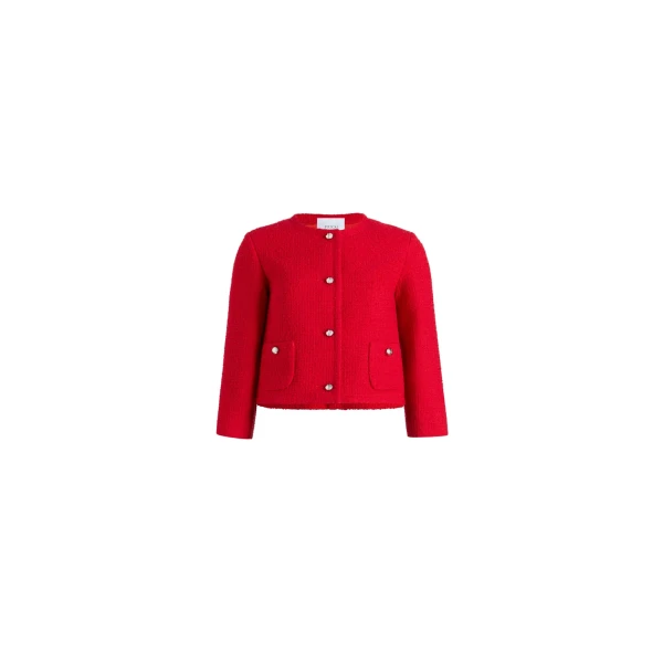 Patou Short collarless jacket in No Label Scarlet Red sustainable wool blend tweed