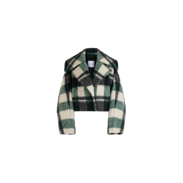 Short oversize coat in Pine Winter Tartan wool blend