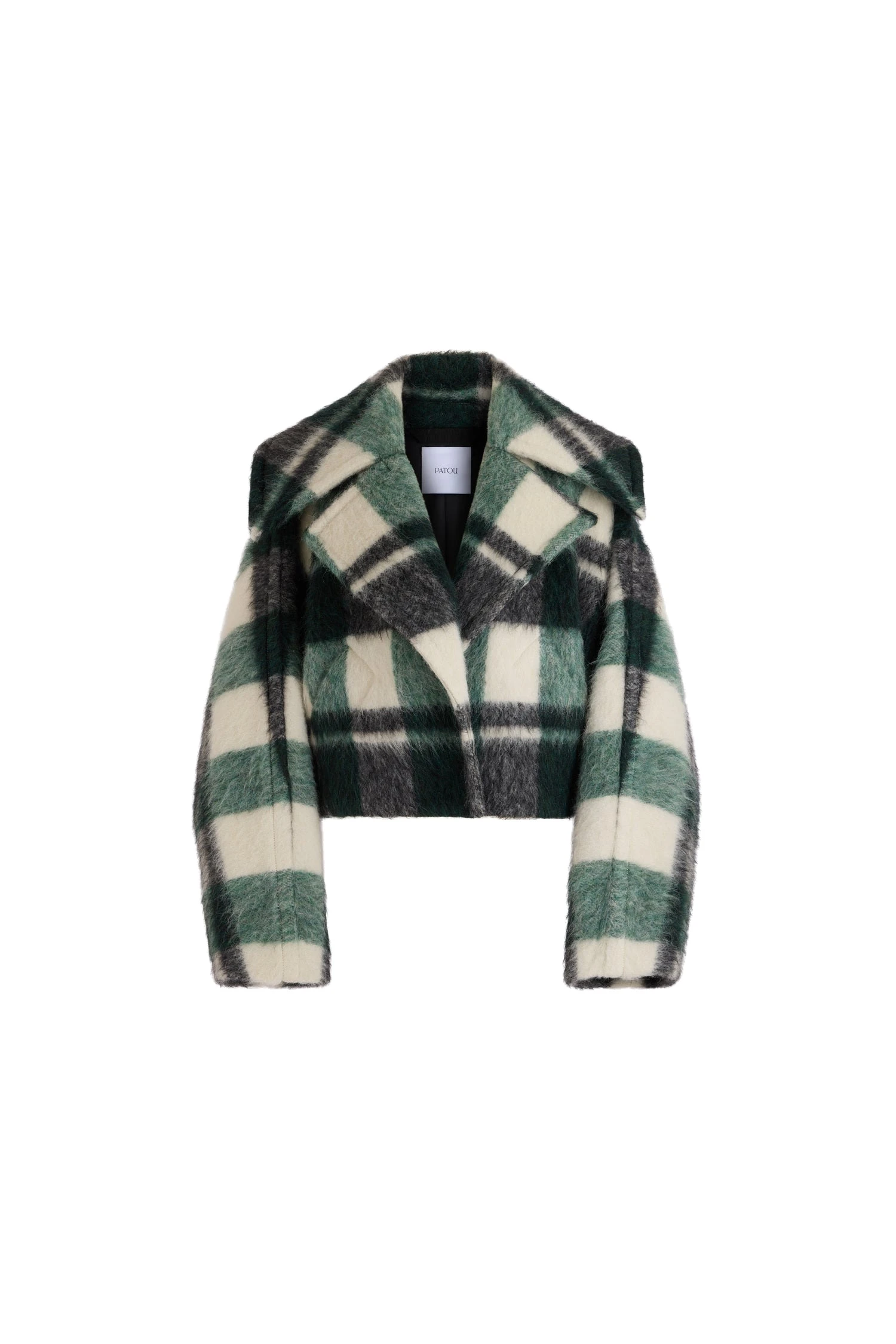 Patou Short oversize coat in Pine Winter Tartan wool blend | Coats | Luxury Shoes Patou Short oversize coat in Pine Winter Tartan wool blend