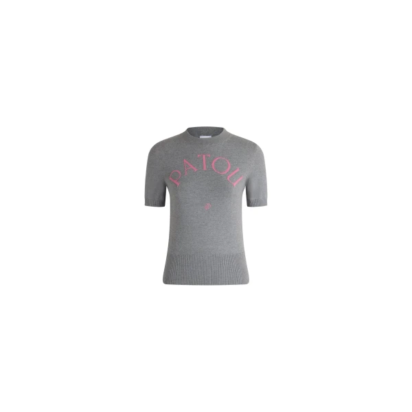 Short-sleeve sweater in Frosted Stone blended cotton