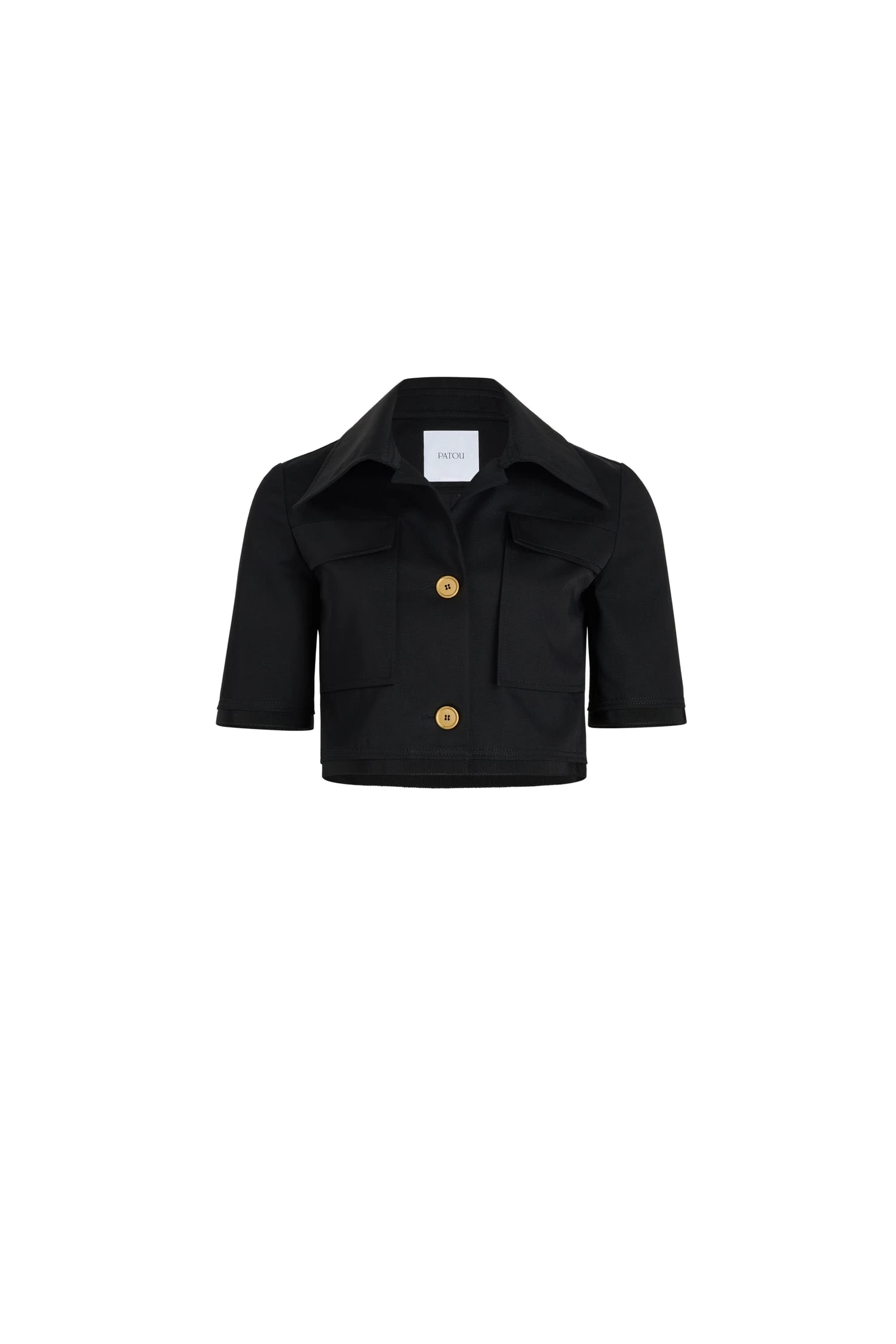 Patou Short-sleeved cropped jacket in organic cotton | Luxury Shoes Patou Short-sleeved cropped jacket in Black organic cotton gabardine