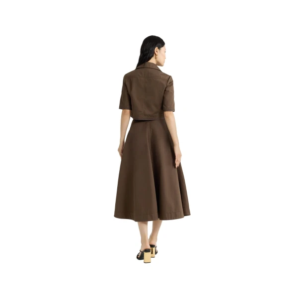 Short-sleeved cropped jacket in Java Brown organic cotton gabardine - Image 3