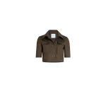 Patou Short-sleeved cropped jacket in Java Brown organic cotton gabardine