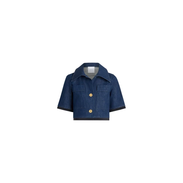 Short-sleeved cropped jacket in Rodeo Blue cotton denim