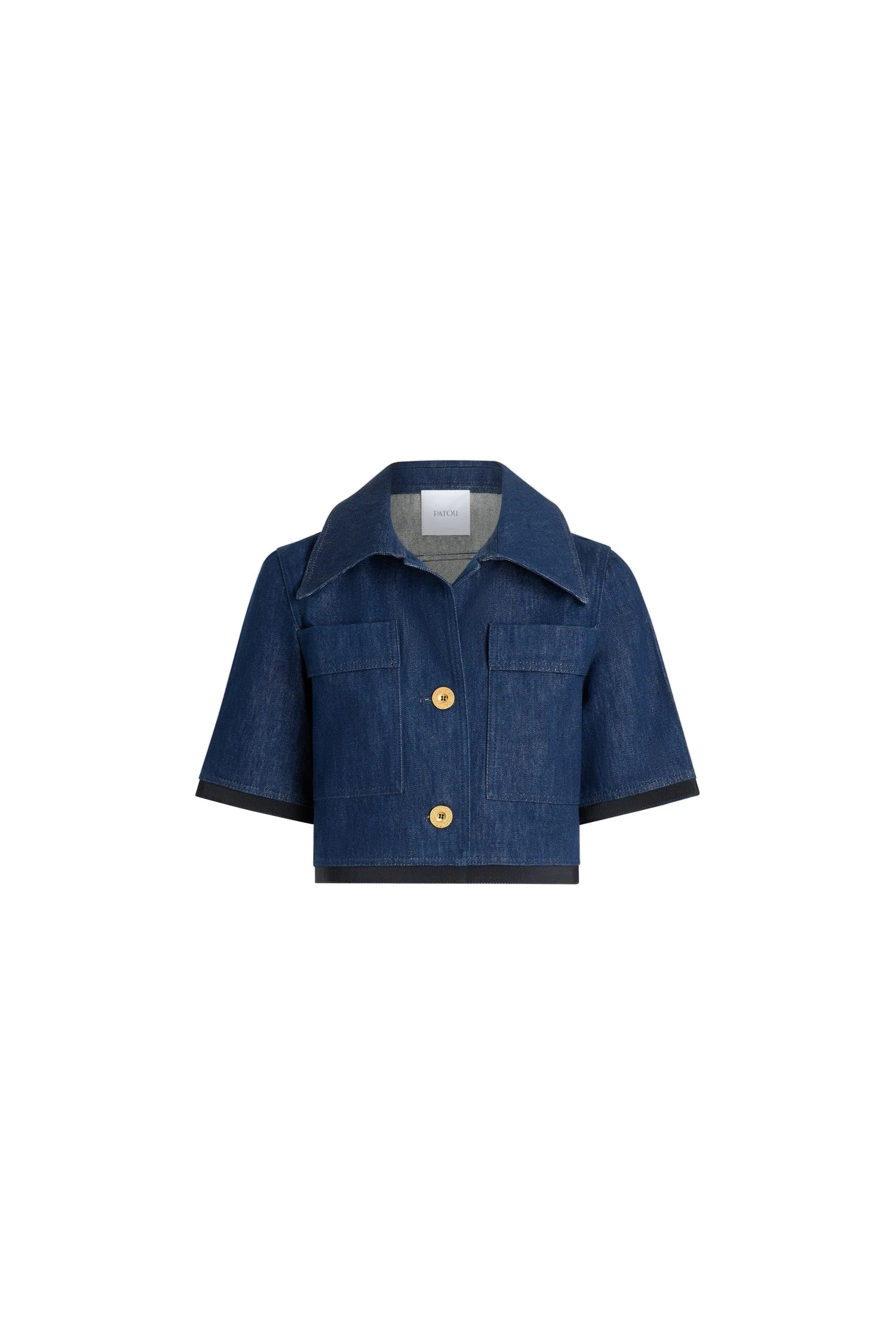 Patou Short-sleeved cropped jacket in Rodeo Blue cotton denim | Jackets | Luxury Shoes Patou Short-sleeved cropped jacket in Rodeo Blue cotton denim
