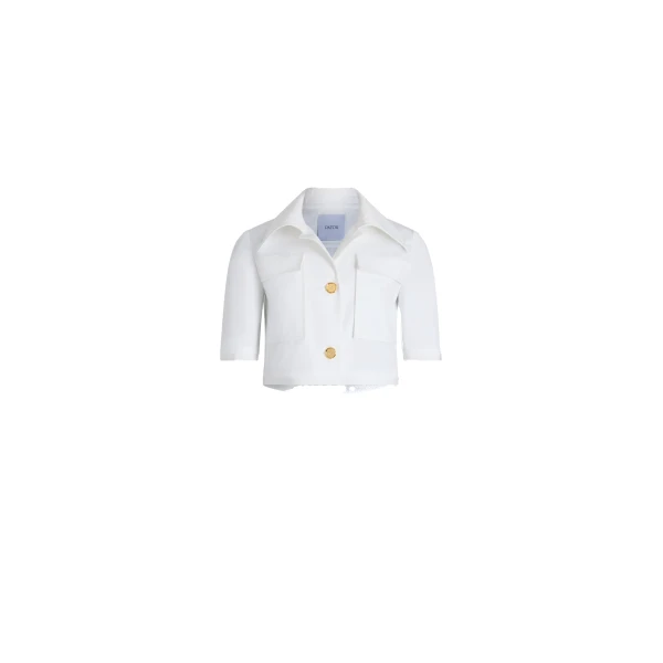 Short-sleeved cropped jacket in White organic cotton gabardine
