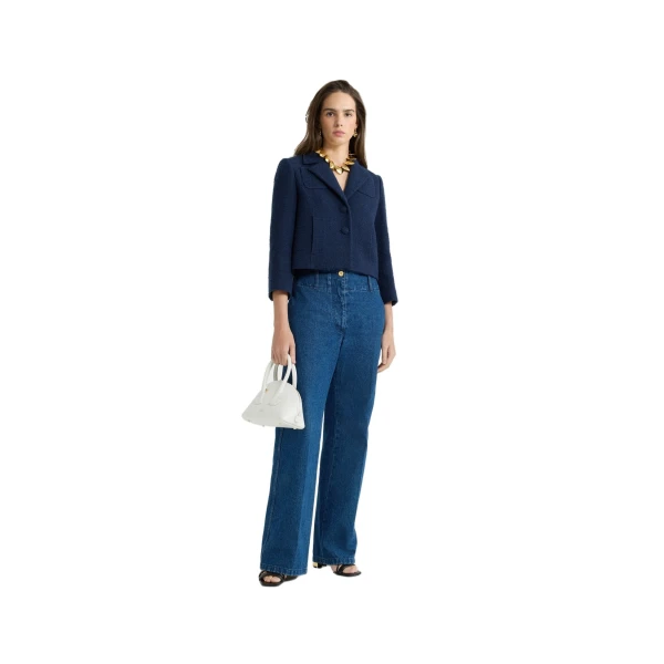 Short tailored jacket in Navy Black lightweight organic cotton tweed - Image 2