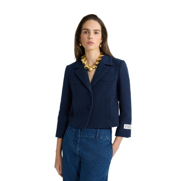 Short tailored jacket in Navy Black lightweight organic cotton tweed - Image 4